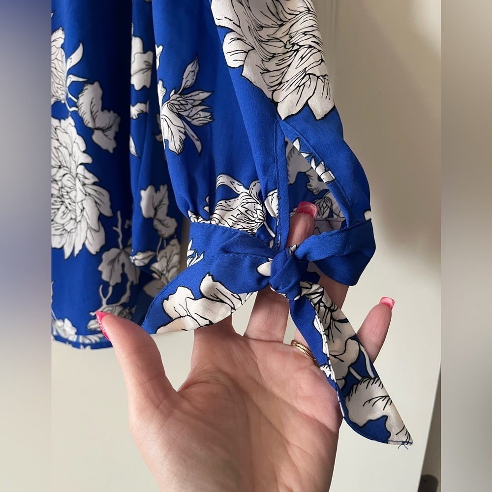 Dalia Designer Royal Blue Floral Print Off the Shoulder Women’s Size Small - Picture 6 of 14